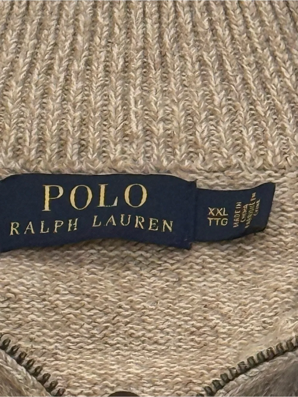Polo Ralph Lauren Quarter Zip Mock Neck Pullover Sweater Mens XXL Beige Tan Pony